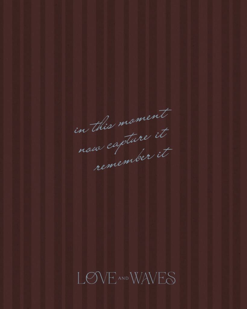 wedding brand design for Love and Waves Socials featuring romantic quote and rich striped background